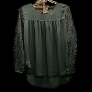 Forest Green Lace Long Sleeve Blouse